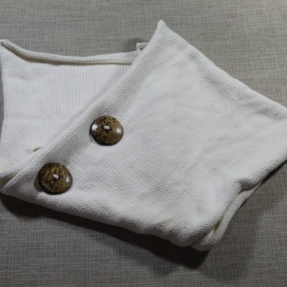 Chunky Hand Knit Cream Scarf With Giant Wooden Buttons
